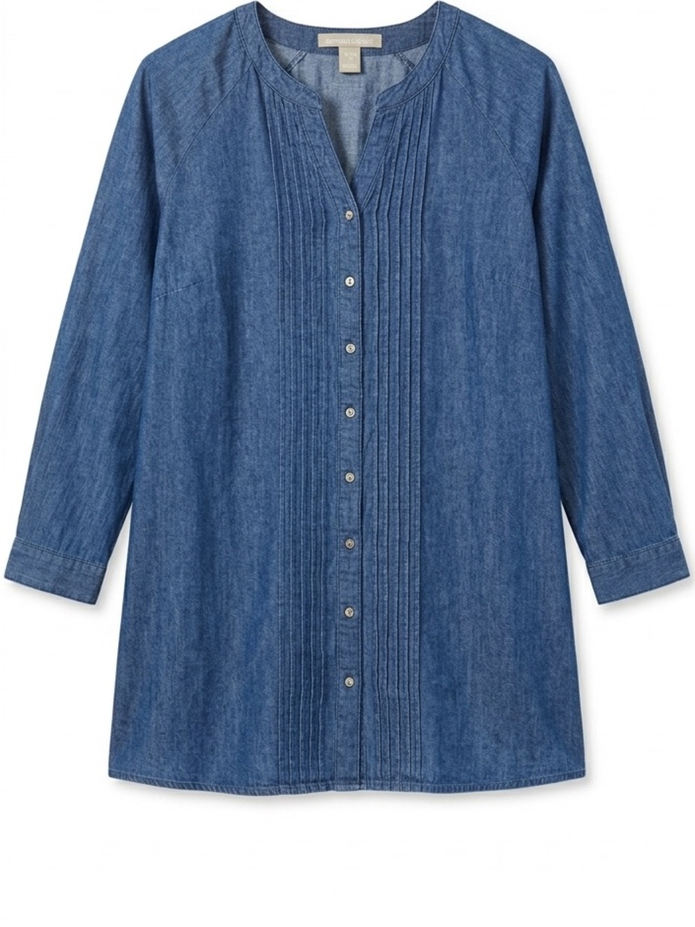 Woman Within Blue Chambray Pin-Tucked Button-Down Tunic - 1X / 22-24